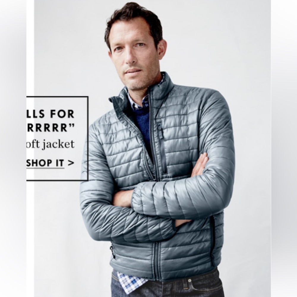J.Crew Men’s Gray Puffer Jacket Primaloft 3 in 1 System Packable Size Small